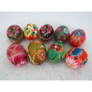 Decorative Hand Painted Wood Easter Eggs Lot of 9